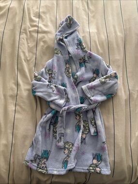 Disney frozen Girls' Lavender Fleece Hooded Robe with Princess Print